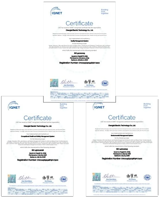 IQNET registered certificate set